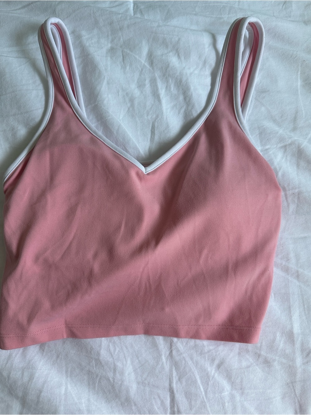 Pink V-Neck Tank Top with White Trim - Picture 1 of 6